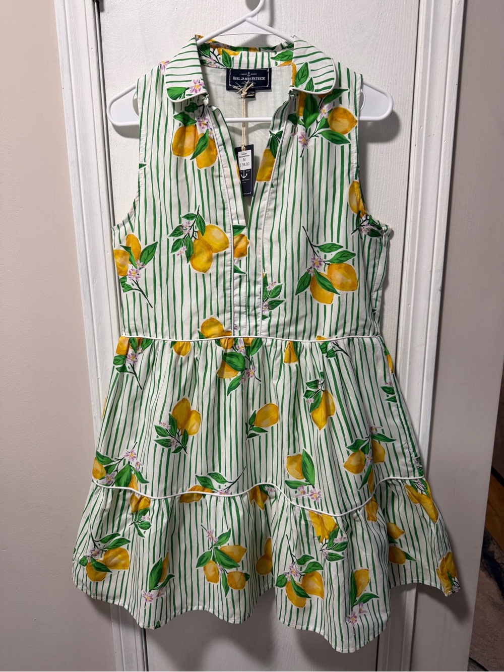 Kiel James Patrick Green & Yellow Lemon Stripe Tiered Dress